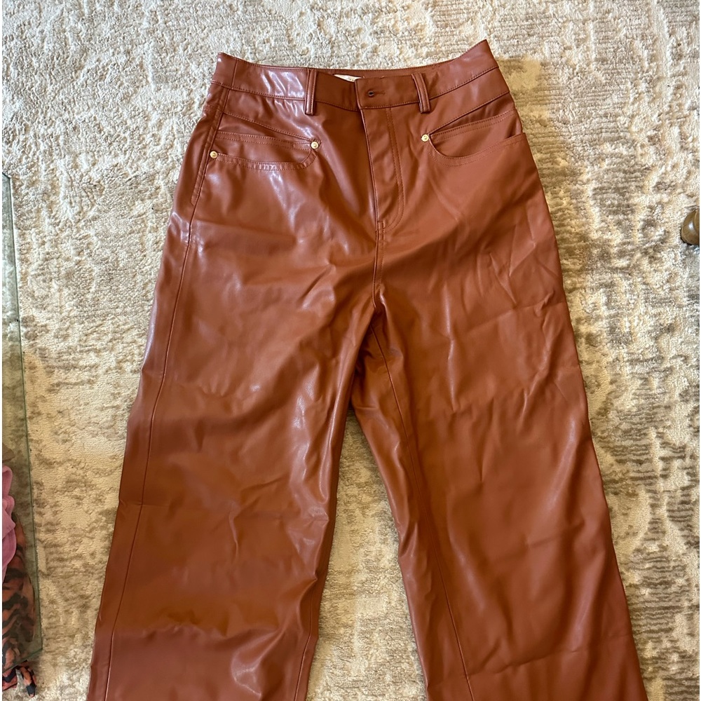 Zara wide leg brown faux leather pants